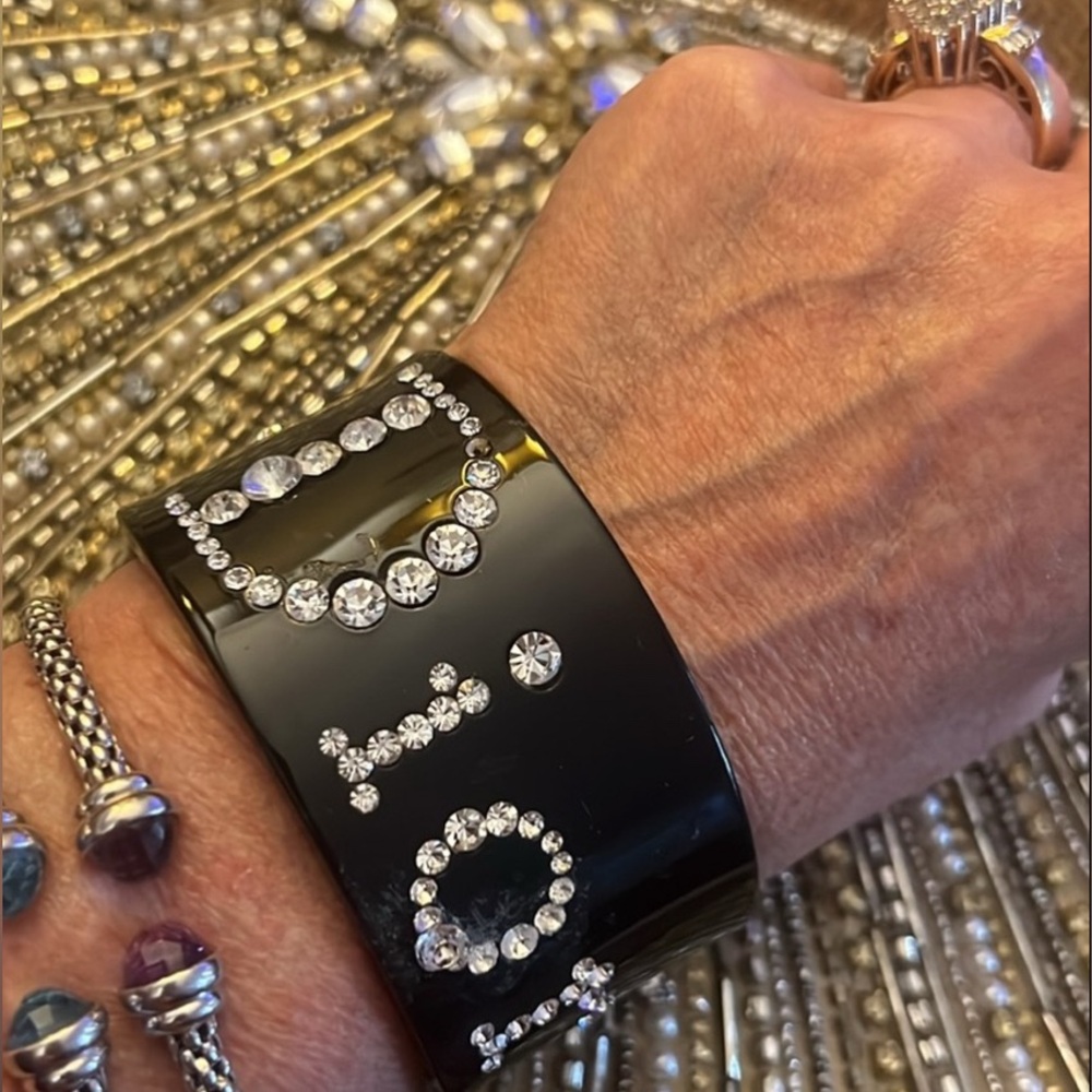 DIOR Black Lucite/Swarovski Crystal Wide Cuff Bracelet